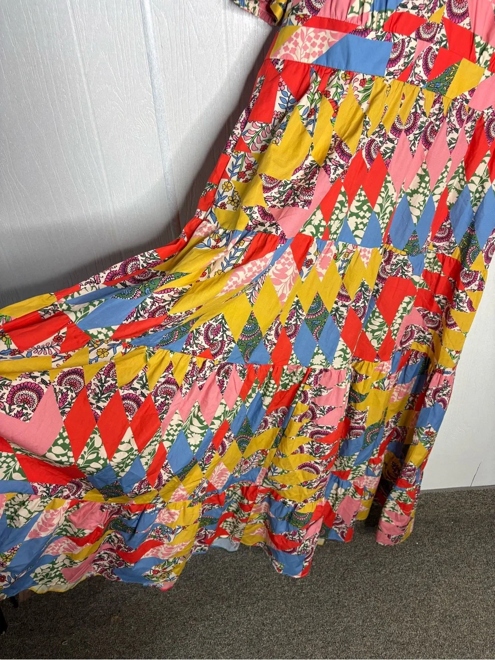Boden Bella Puff Sleeve Geometric V Neck MIDI Dress Size US 14R - Picture 6 of 14